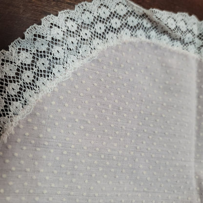 Vintage Oval Pink white lace edge swiss dot table runner textile vanity table