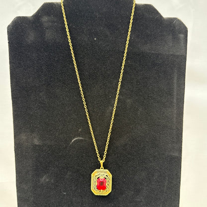 Sarah Coventry Vintage Red Lucite Emerald Cut Gold Tone Statement Necklace