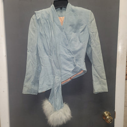 1940 Vintage Asymmetric Wool Wrap SMALL Jacket Scarf Pom Pom Trim Union Label