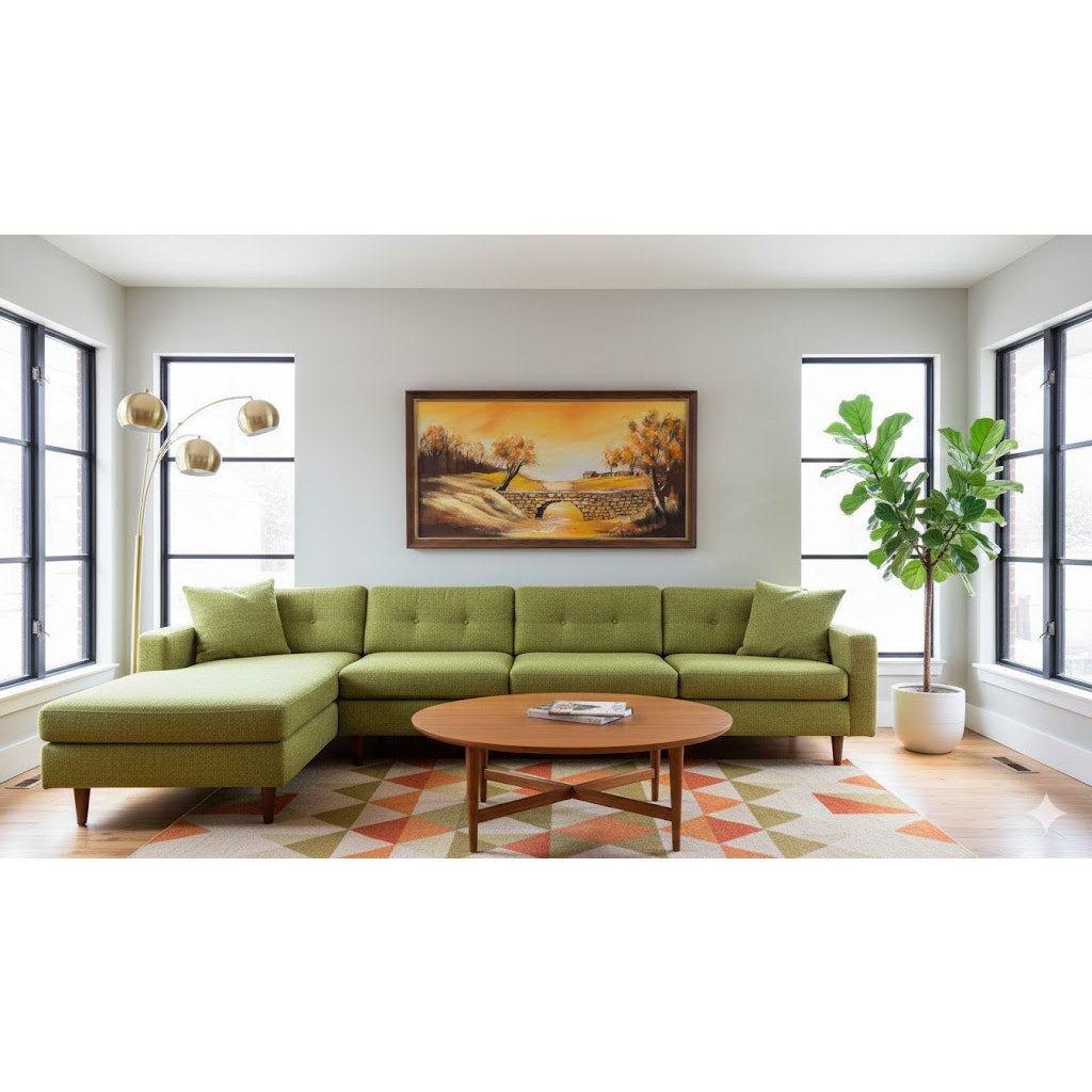 L. VICKI Oil MCM painting Large Landscape Oranges Yellow Large Wood Frame