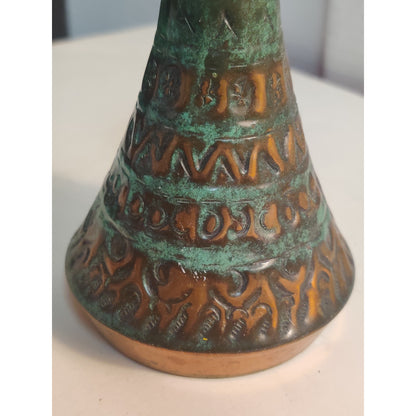 Vintage Hadar Handmade Spain Copper Verde Patina Hammered Vase