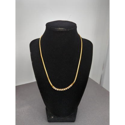Vintage Fashion Necklace gold tone with curved crystal bar