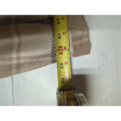 Vintage 70s Plaid Knee LengthSkirt Academia Beige Tartan Pleated Size Medium
