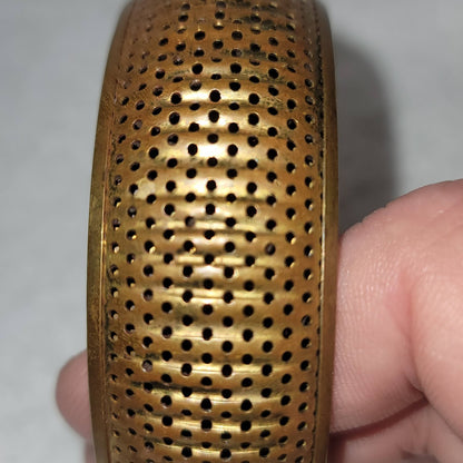 Vintage Brass metal wide bangle bracelet 1970s boho festival OPEN HOLE Weave