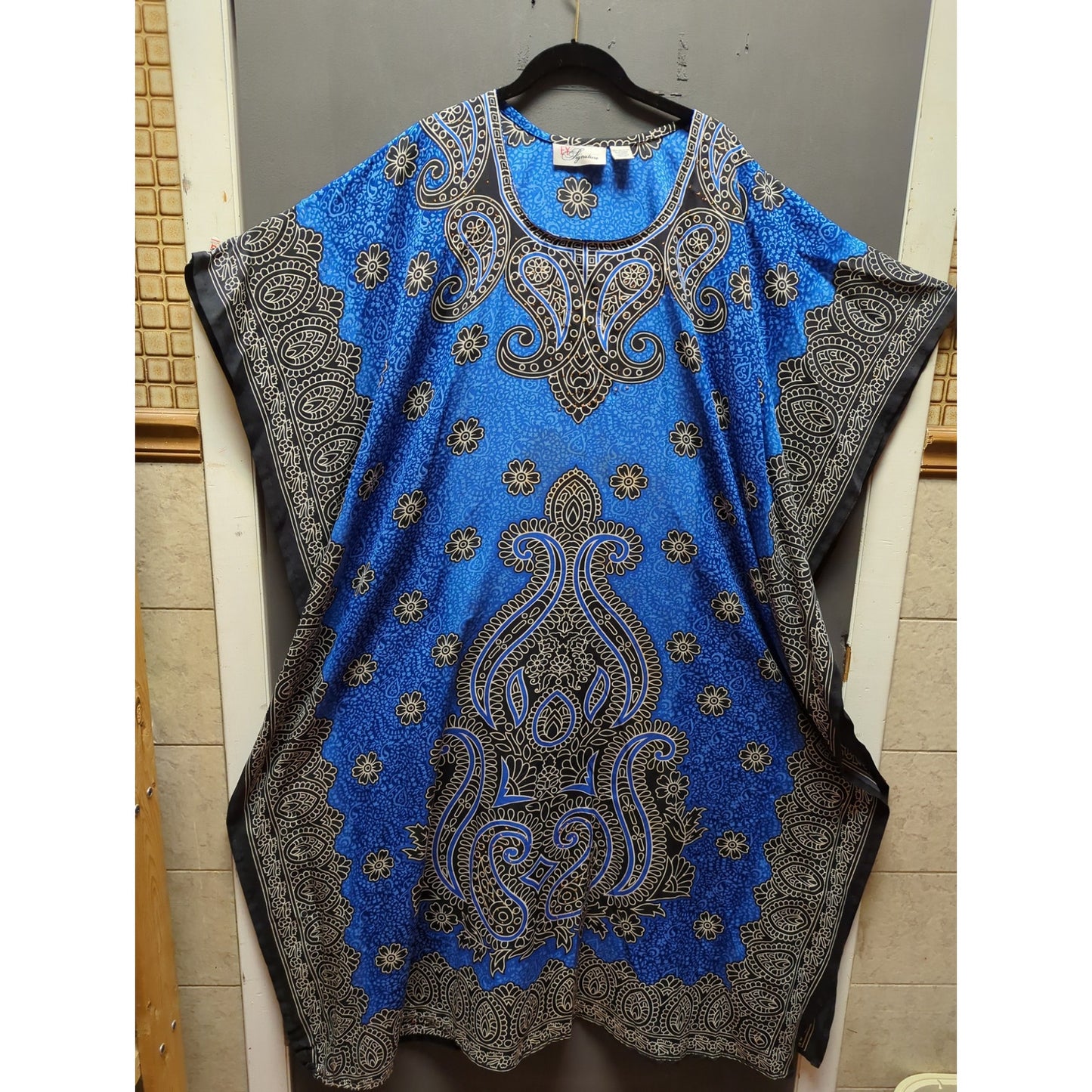 Ey Signature Blue Gold Black casual boho One Size Fits Most Kaftan LONG MUUMUU