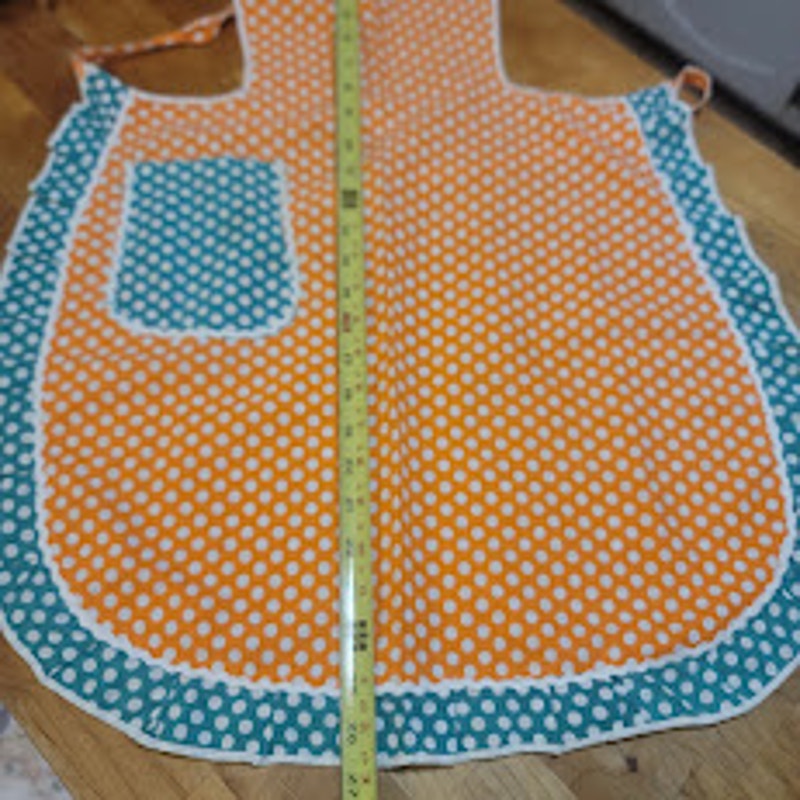 Vintage Orange Teal Polka Dot Pinafore Apron Retro Kitsch Mid-Century 50's Style