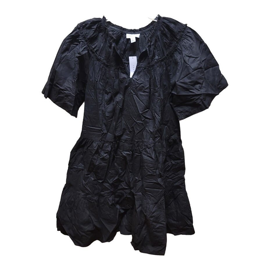 Topshop Women Smocked Poplin Babydoll Mini Dress Tiered Ruffles Black size US 4