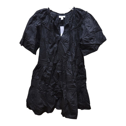 Topshop Women Smocked Poplin Babydoll Mini Dress Tiered Ruffles Black size US 4