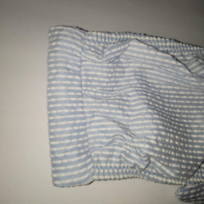 Blue Sky NEW Blue White Striped Bandeau Side Boning Swim Top LIned TieBack XS