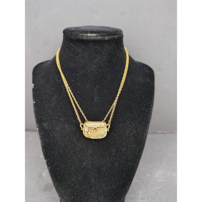 1928 Vintage Gold Tone Purse Pendant Long Chain Necklace Glam
