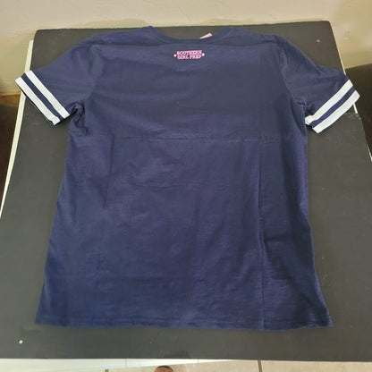 Southern Girl Prep MEDIUM NEW SHORT  Sleeve Shirt Cotton DARK BLUE WHITE STRIPE