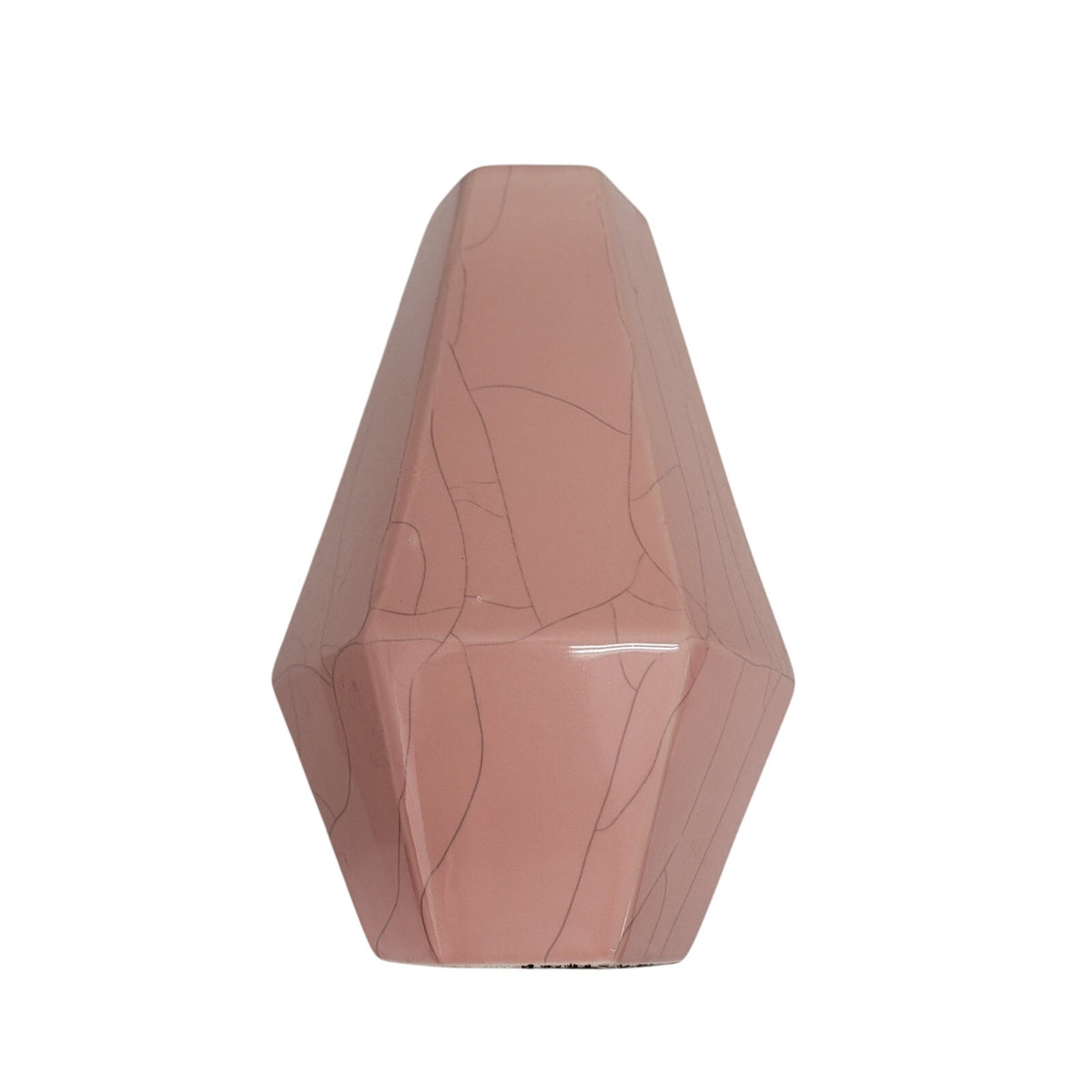 Vintage Crackle Pink Vase Hexagonal Gray Vein Porcelain Ceramic Tapered six Side