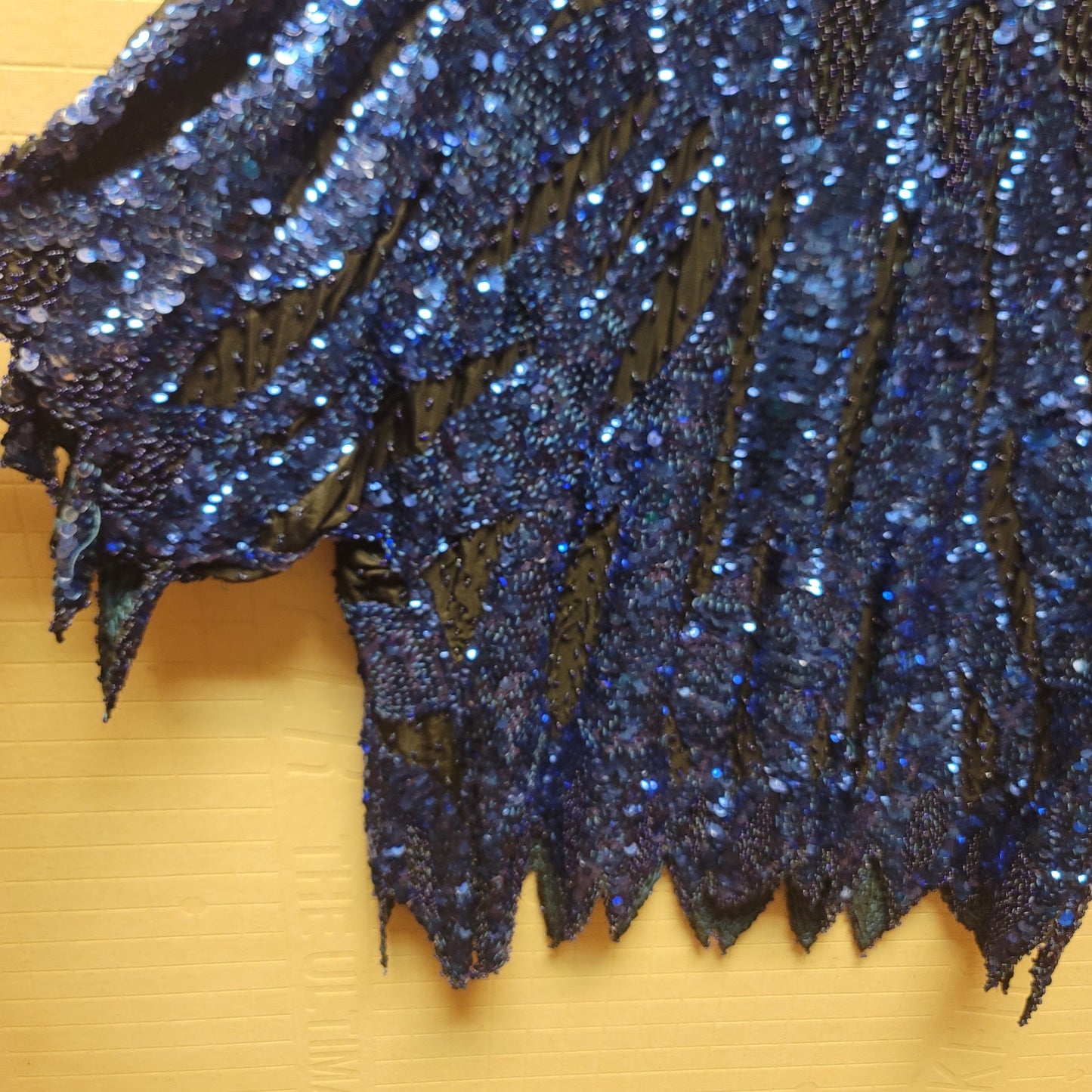 Vintage SILK blue sequin formal womens top jagged hem 80s M/L Handstitched