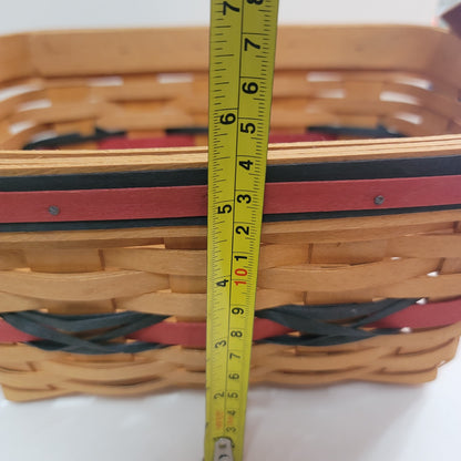 Longaberger basket brown red blue stars handles oblong double handle 11"
