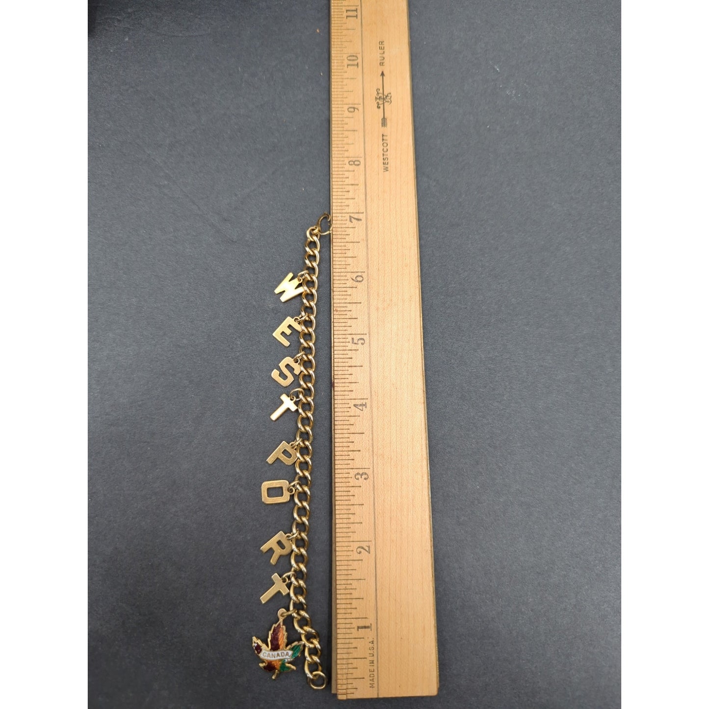 Vintage Fashion BRACELET 7" Westport Canada leaf charms letters