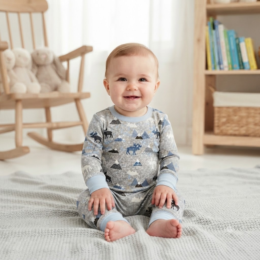 Cozy Koala Kids Baby Boys Gray Mountain Bear Woodland Pajama Top NWT 12M