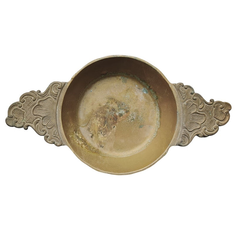 Antique 1800s Pewter Relief Decorated Arabesque Ecuelle Porringer Covered Dish