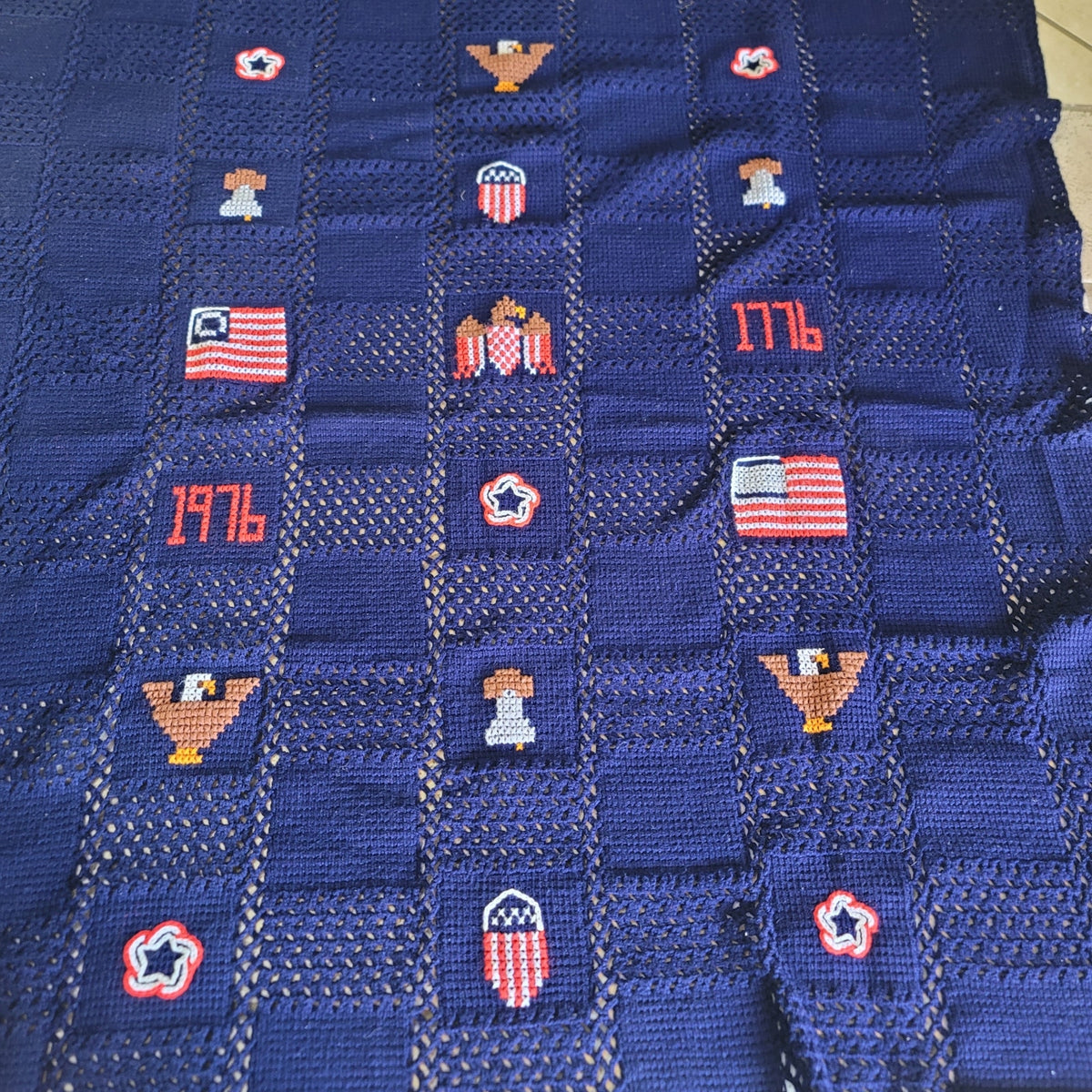 AMERICAN bicentennial freedom Crochet Afghan Throw Blanket 58”X 64” Beautiful