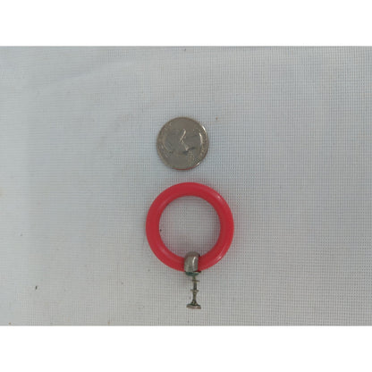 Vintage Bright Red Hoop Clip On Earrings Silver Tone Mid Century 1960s Mod