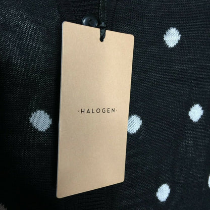 Halogen Crewneck Front Button Cardigan Sweater Small Black WHITE  POLKA DOT