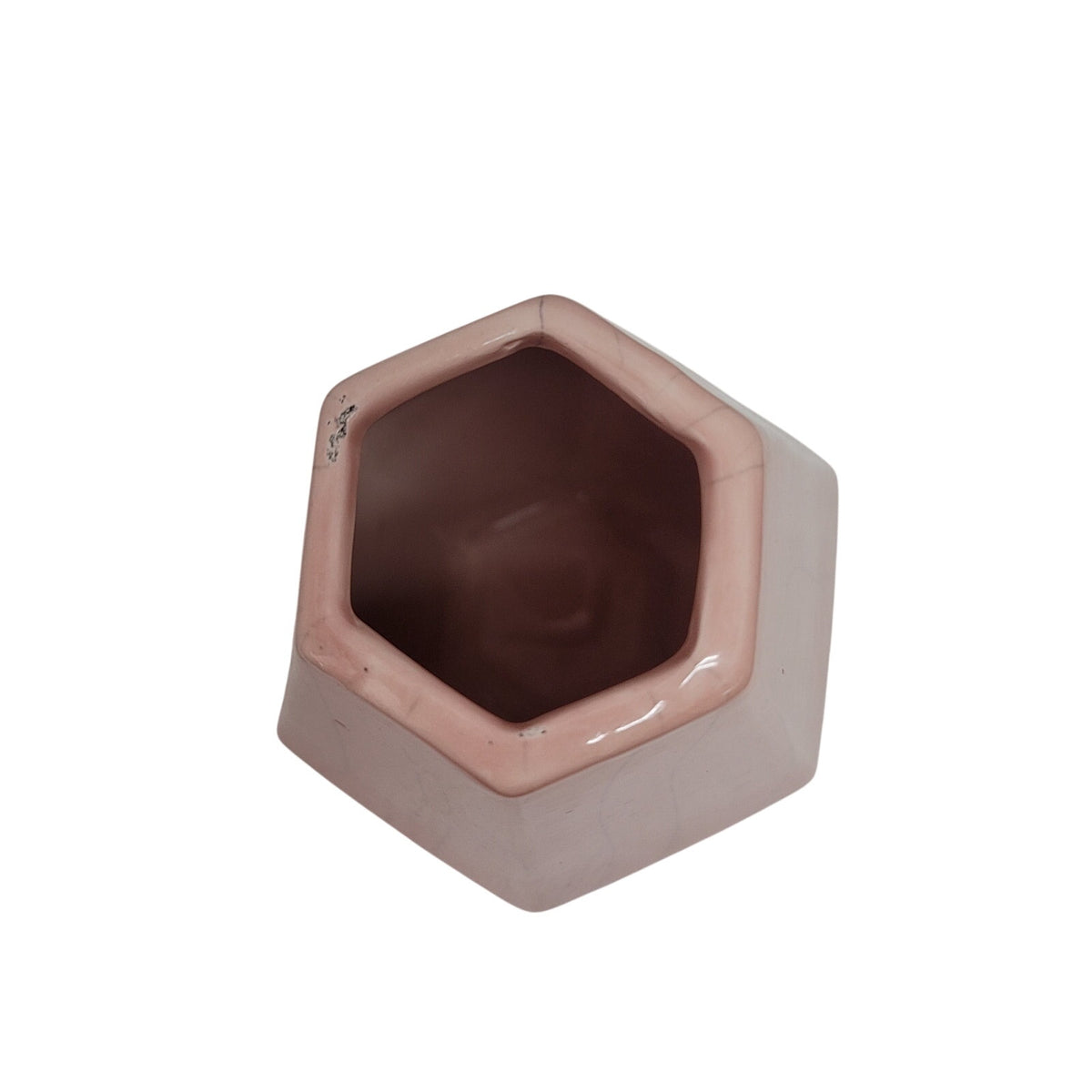 Vintage Crackle Pink Vase Hexagonal Gray Vein Porcelain Ceramic Tapered six Side