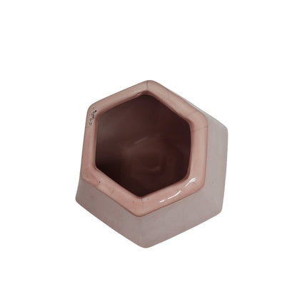 Vintage Crackle Pink Vase Hexagonal Gray Vein Porcelain Ceramic Tapered six Side