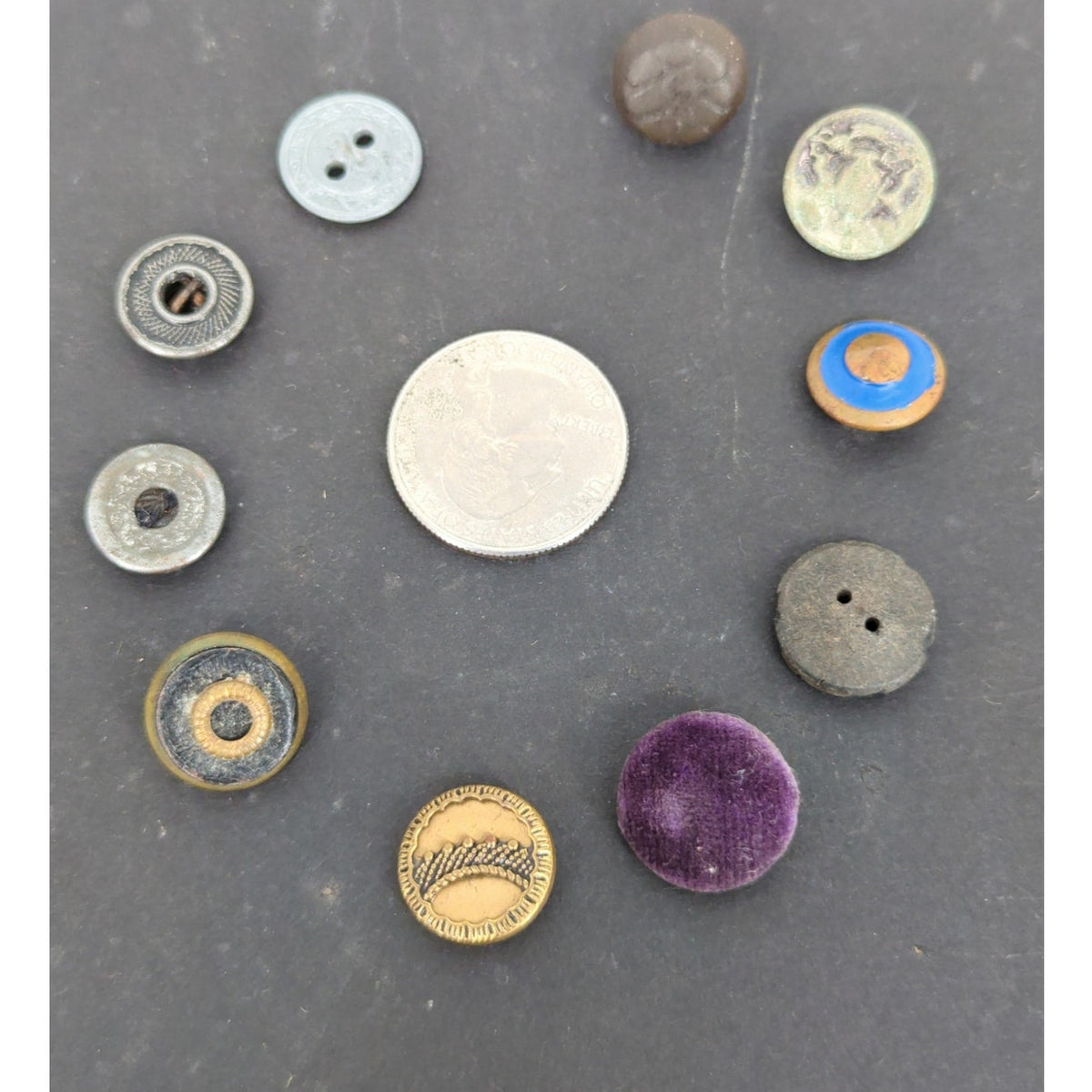 LOT of 10 Antique Vintage Victorian Brass Mixed Materials Buttons ESTATE FIND I