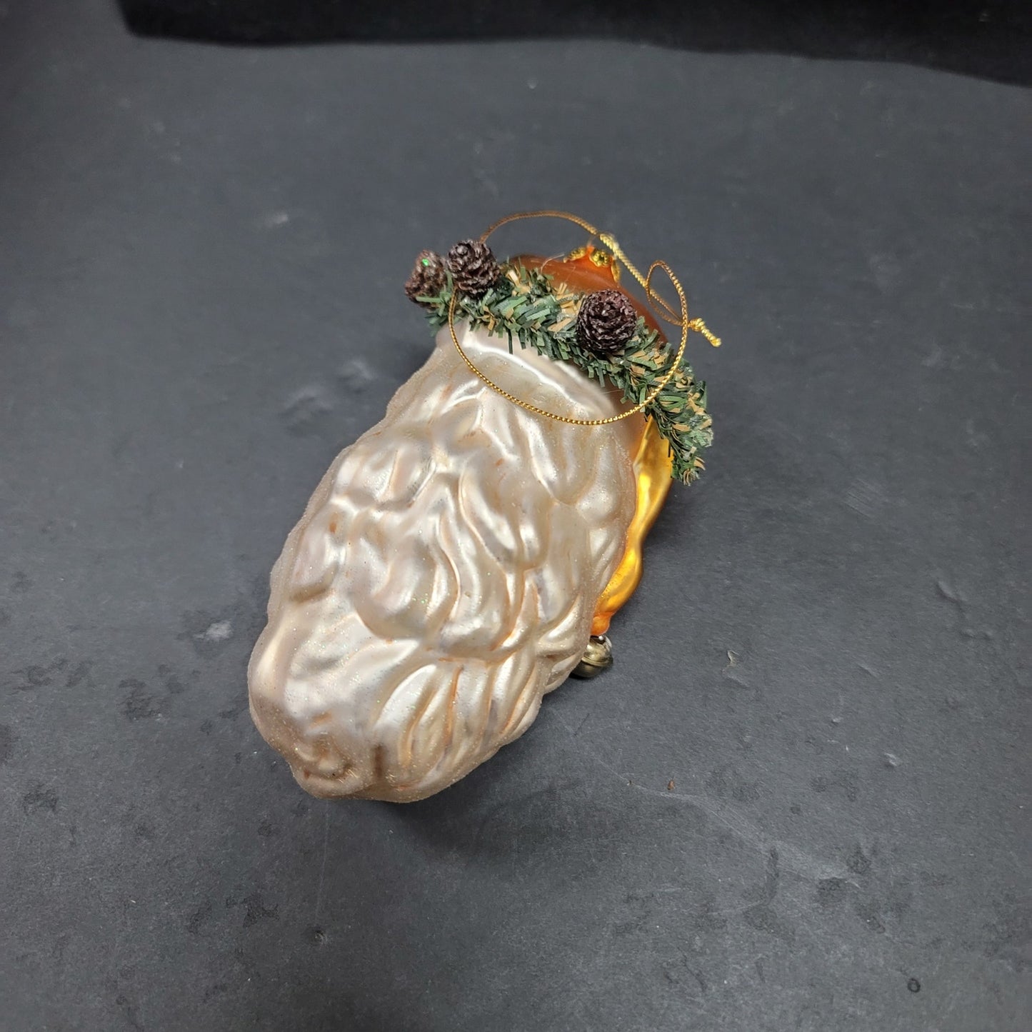 Old world Glass Santa Claus Pine wreath Ornament Hand-Blown 6"