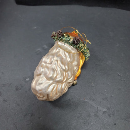 Old world Glass Santa Claus Pine wreath Ornament Hand-Blown 6"