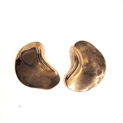 Vintage 1970s Unsual Clip on Silvertone Metal Earrings Hugger 2" bean