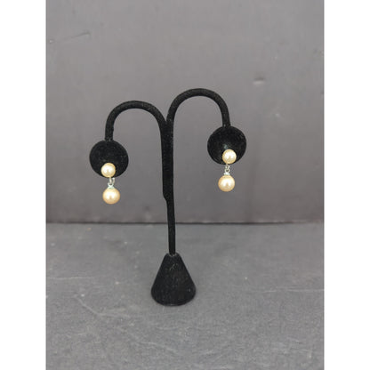 Vintage Gold Tone Faux Pearl Drop Pierced Dangle Earrings Minimalist Wedding