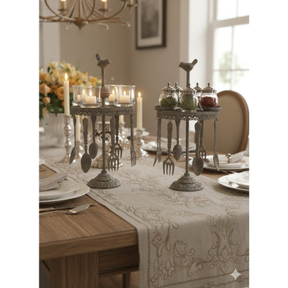 Antique Cast Metal Bird Revolving Candelabra & Cutlery Server Heirloom