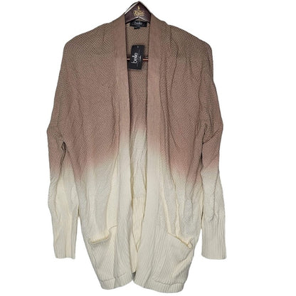 Belle Ombre' Size large Cardigan Pockets Open Front Flax/White Knit NEW cOTTON