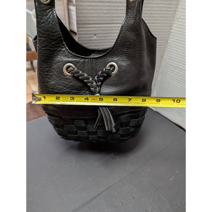 Longaberger To Go Woven Basket Braided Black Leather satchel Shoulder Bag Purse