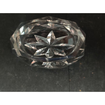 Vintage Cut Crystal Glass Open Salt Cellar Pin Dish Starburst Base