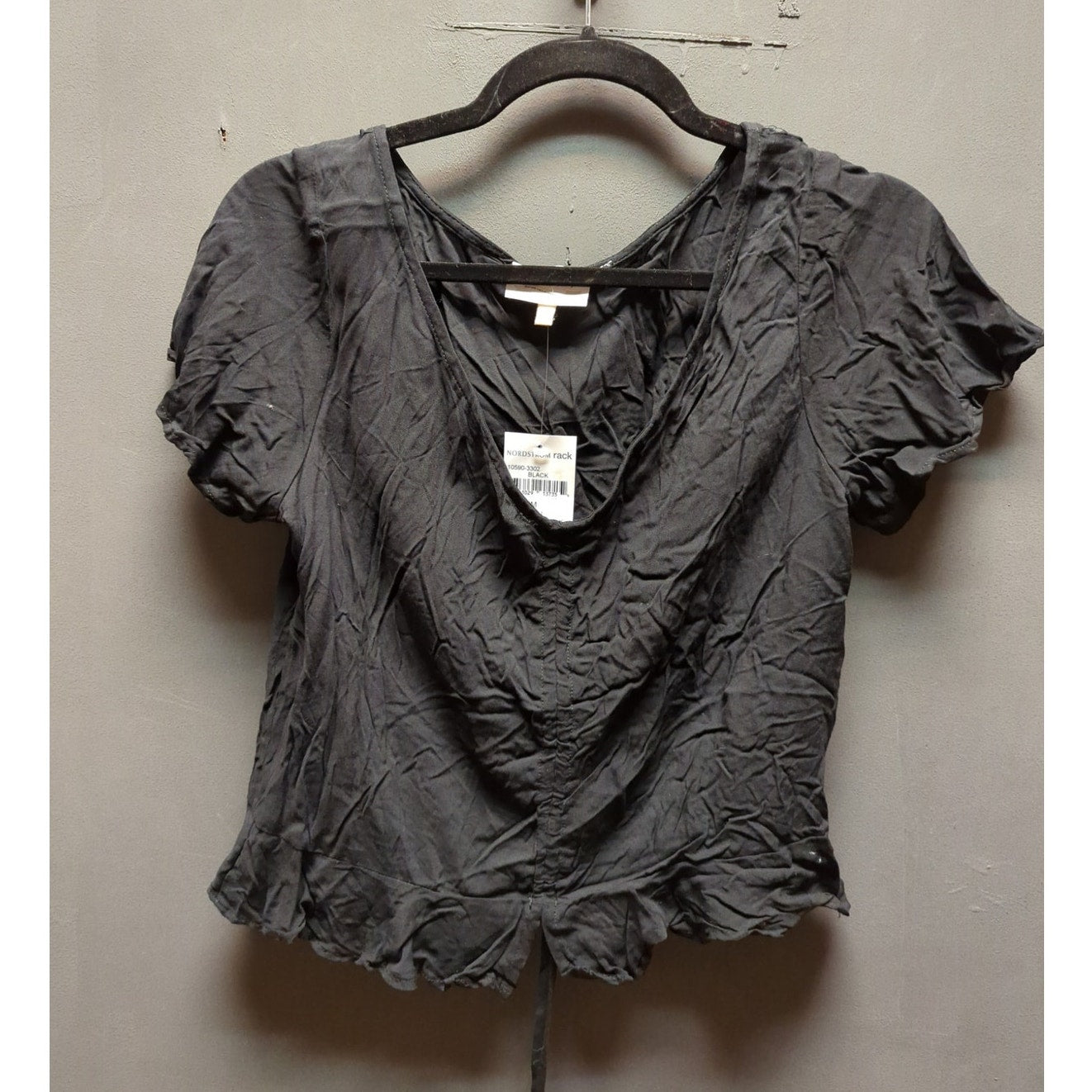 NWT We My People Black drawstring middle crop Ruffle Top Boho Medium