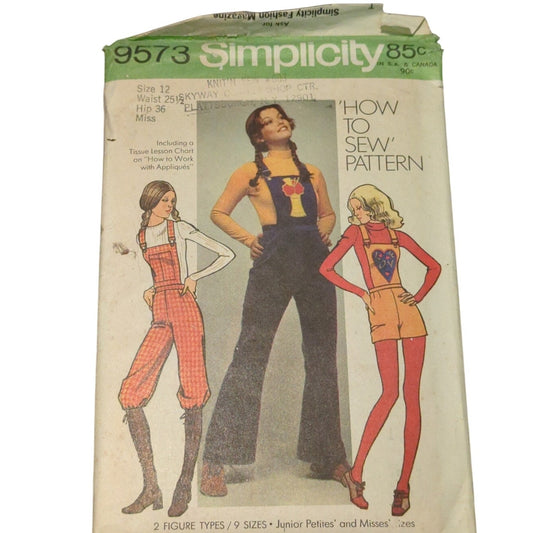 Simplicity 9573 Vintage Sewing Pattern Size 12 Bust 34 Waist 26.5 Top Pant Short