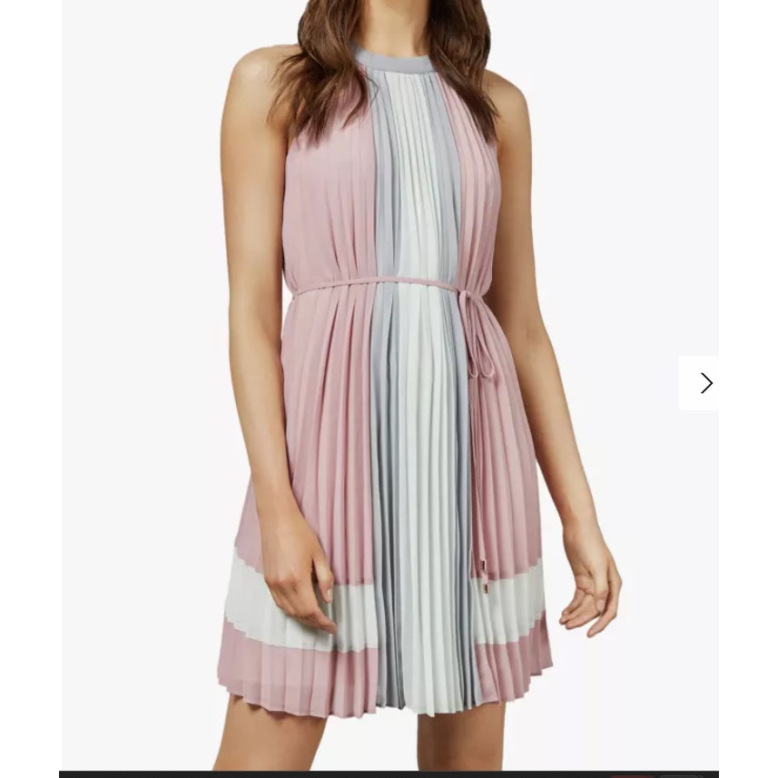 Ted Baker Lellian Pleated Stripe Dress Light dusty Pink NEW SIZE 2 WOMENS $315