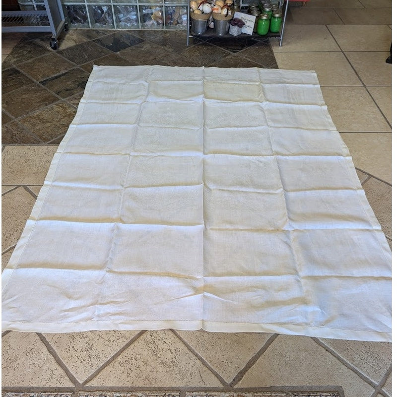Linen tablecloth FLORAL Jacquard Nice edge 60" x 76" rectangle white