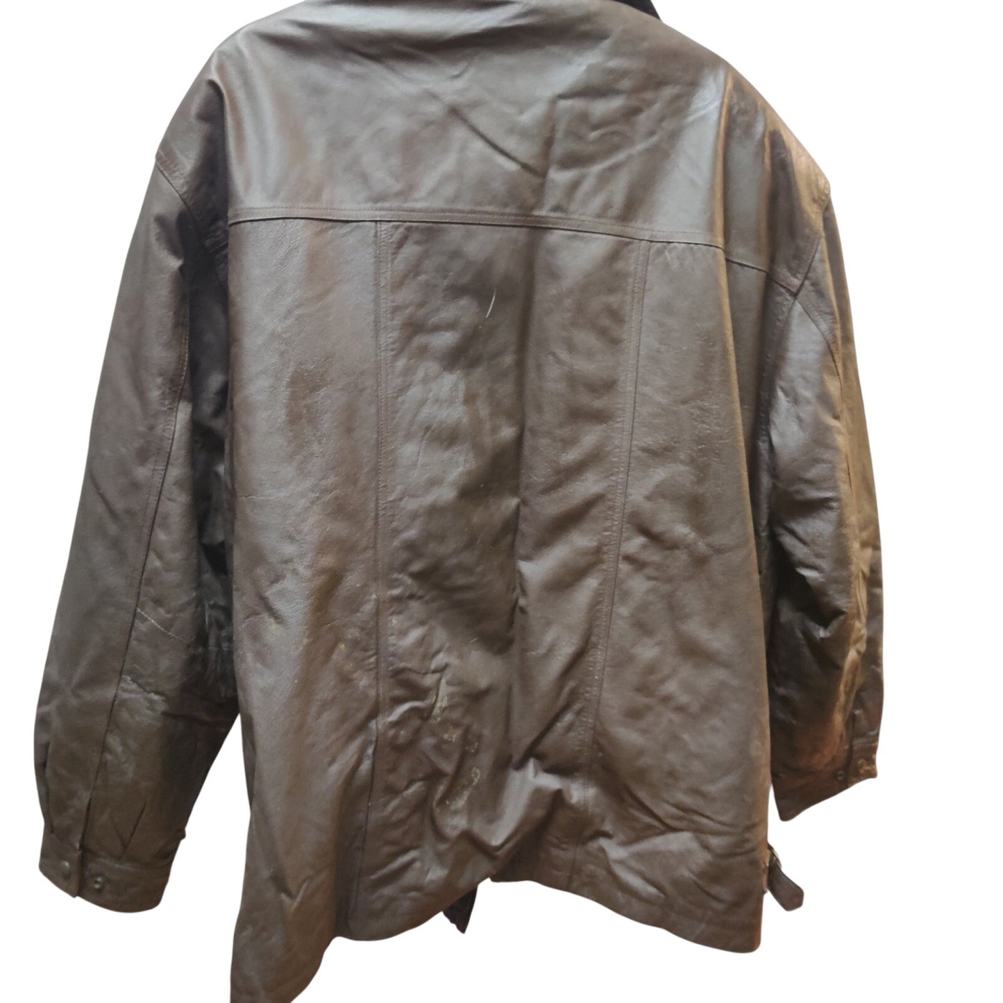 Vintage G&G New York Brown Leather Faux Shearling Lined Jacket 4XL Moto Heavy