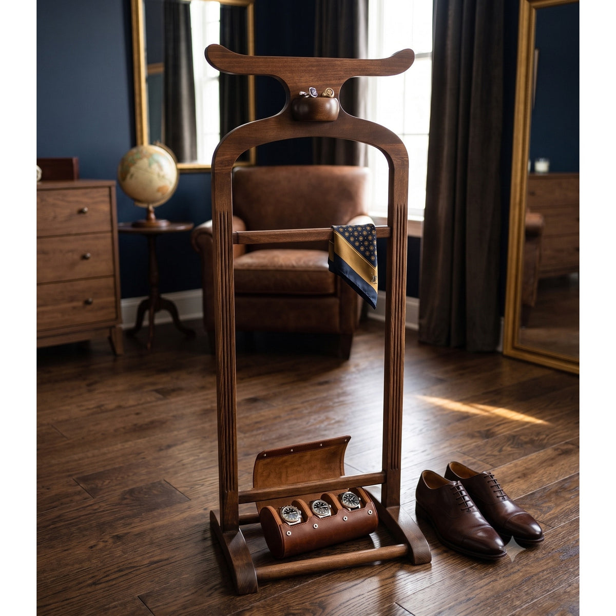 Secondhand Sandies: Vintage Men's solid wooden valet coat rack pants hanger change holder