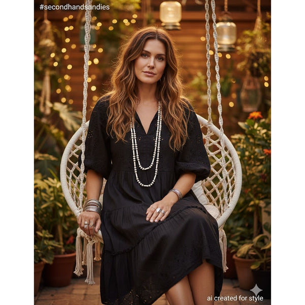 Natural White Lucite Seed Bead Sautoir Length Statement Necklace Large 50"