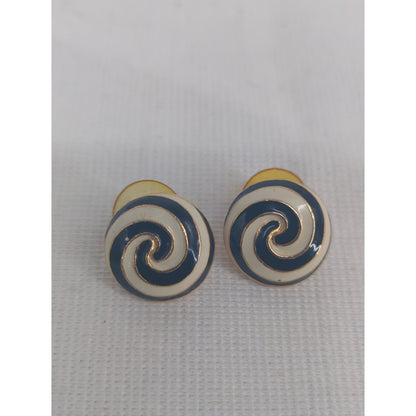 Vintage Black and White Swirl Post Earrings Retro Geometric Chic