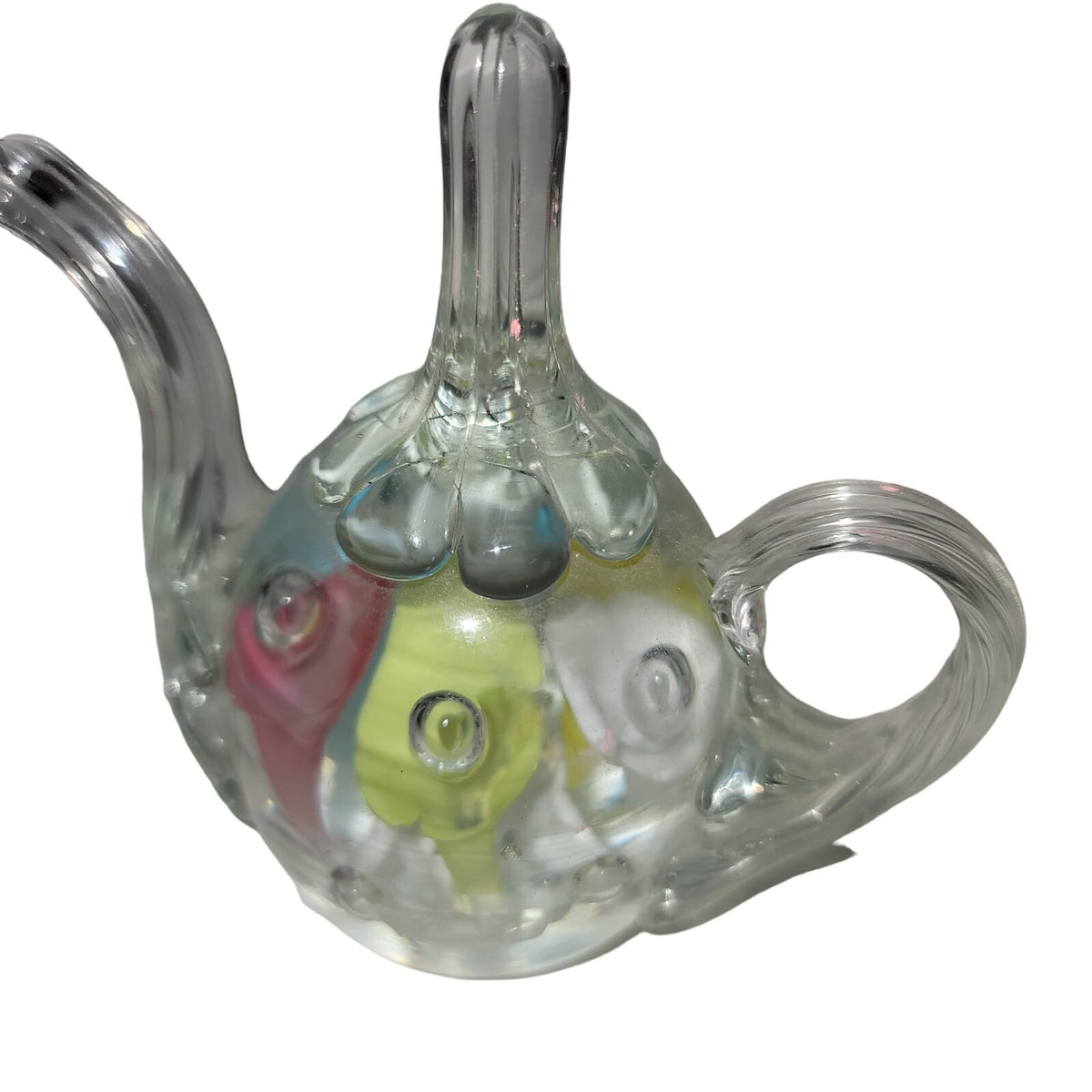 JOE ST CLAIR GLASS TEA POT RING HOLDER PAPERWEIGHT vanity jewelry multicolor
