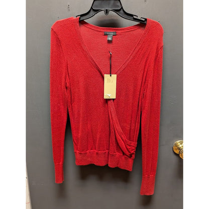 Halogen Red Faux Wrap VNeck Sweater Size Small ribbed waist long sleeve NEW