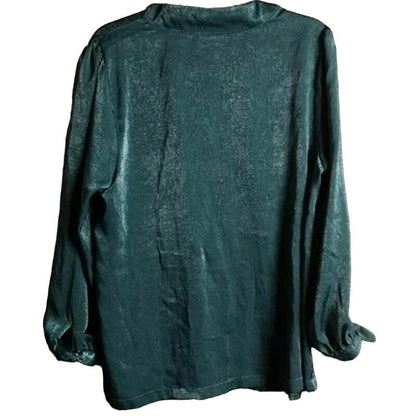 Modcloth V-Neck Satiny Long Sleeve Knot Tie Cuff Blouse Sz Medium in Emerald NWT