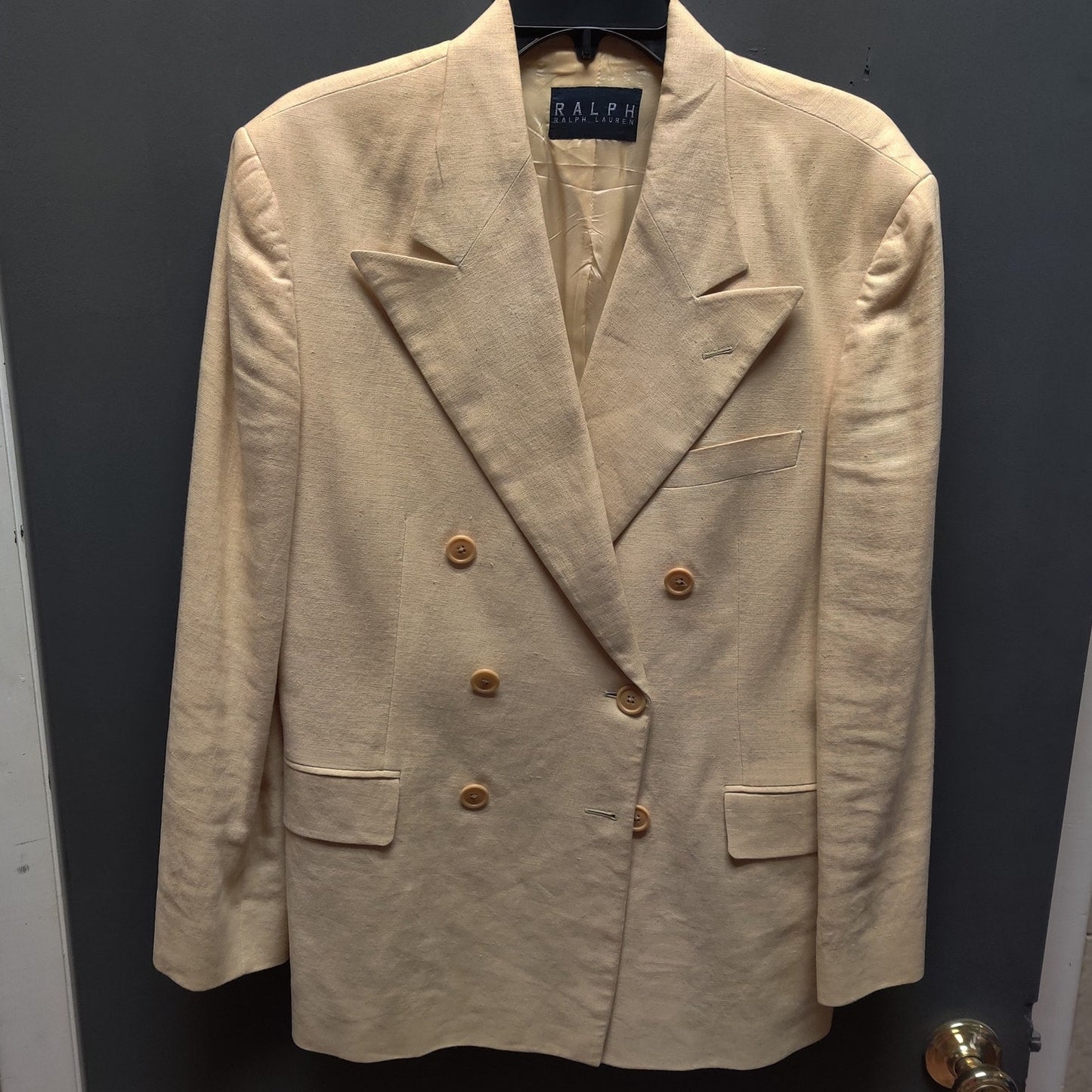 Lauren by Ralph Lauren Vintage Peach 100% Linen Double Breasted Blazer Small