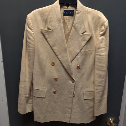 Lauren by Ralph Lauren Vintage Peach 100% Linen Double Breasted Blazer Small
