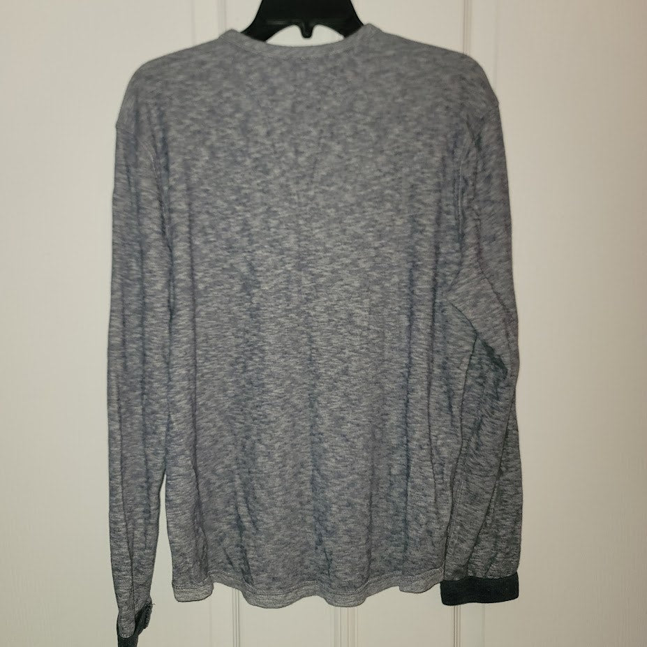 Lucky Brand Men's Blue Marled Henley Long Sleeve Shirt Large Contrast Placket