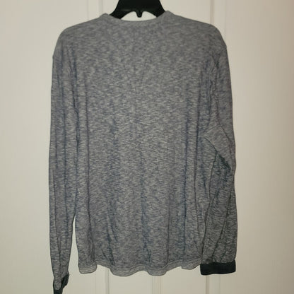Lucky Brand Men's Blue Marled Henley Long Sleeve Shirt Large Contrast Placket